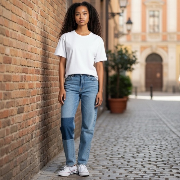 Reformation Denim - Reformation Cynthia Patch High Rise Straight Button Fly denim jeans